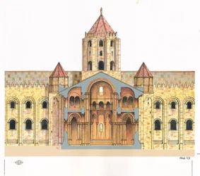 Santiago de Compostela Romanesque Cathedral, Cross section, Spain